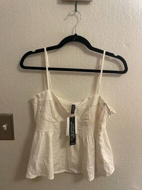 H&M/Divided •Cream Linen-Blend Peplum Cami